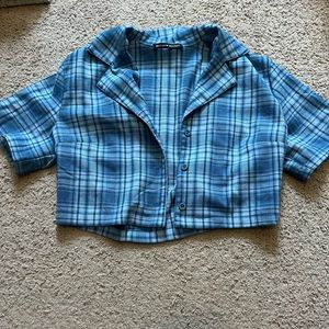 Brandy Melville cropped collared blue button up. Rare brandy!